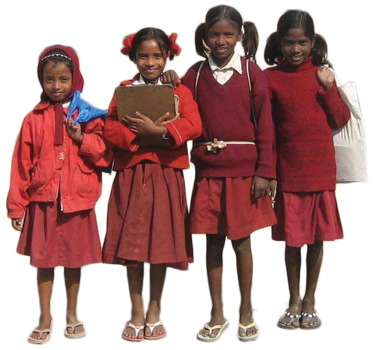 Cut Out Image of Four Girls On Their Way To School