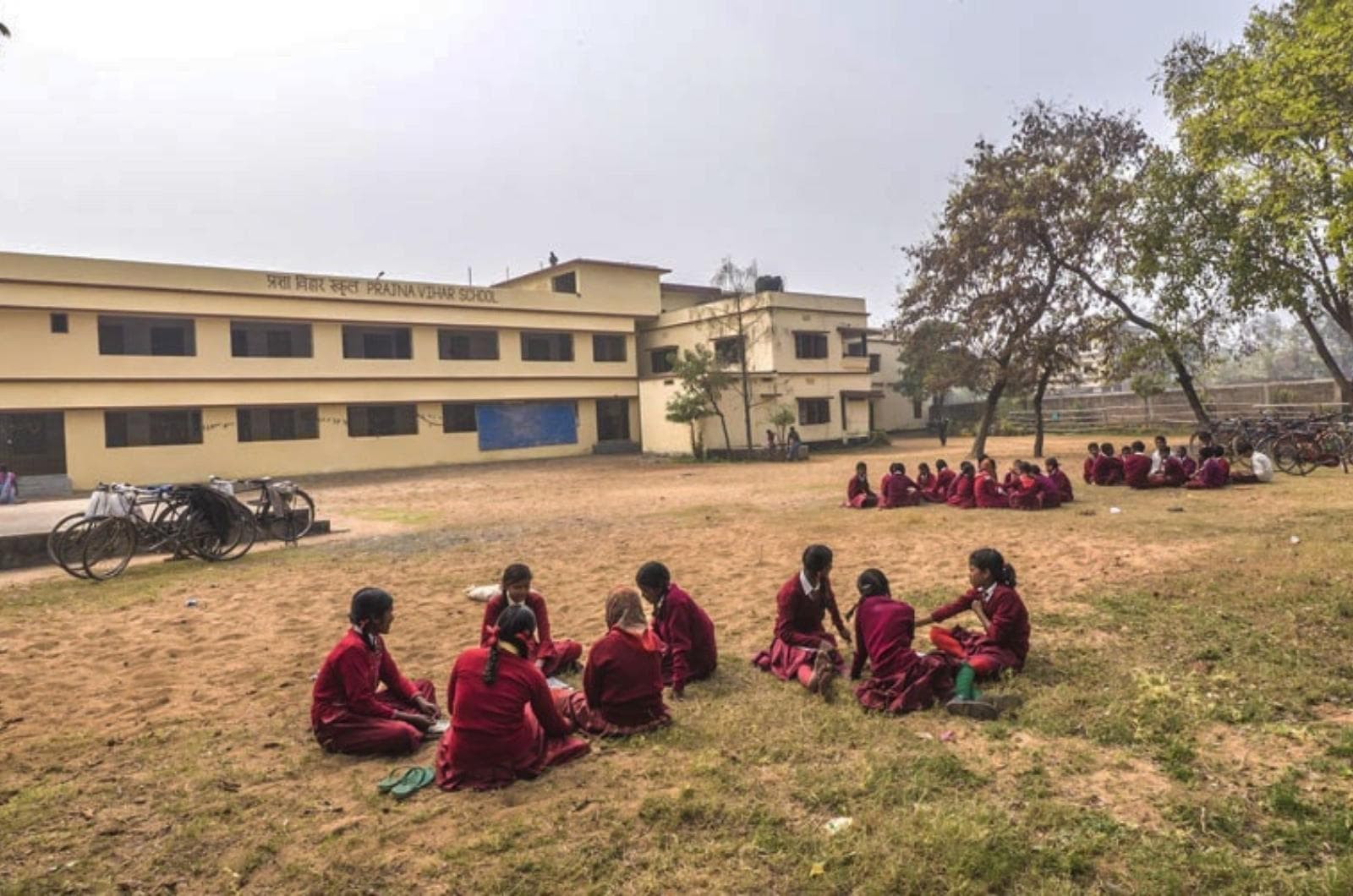 Image of the School as a Two Storied Building and Playground